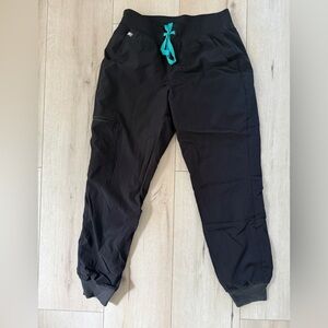 Figs Women's Black Joggers with Teal Drawstring